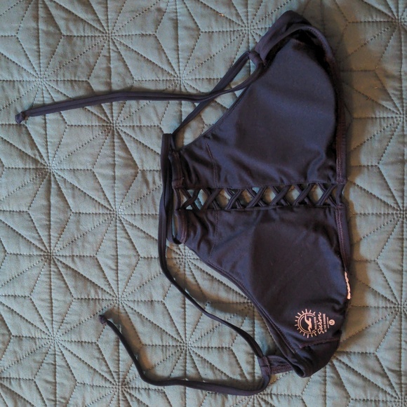 Navy and floral bikini halter top - Picture 3 of 4